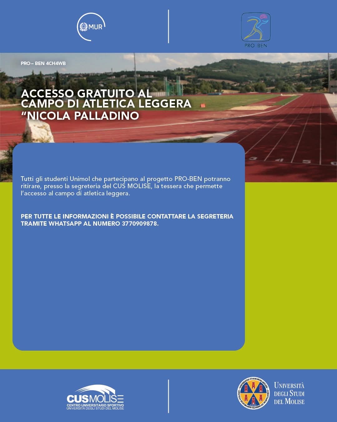 Accesso gratuito al Campo di Atletica Leggera Nicola Palladino